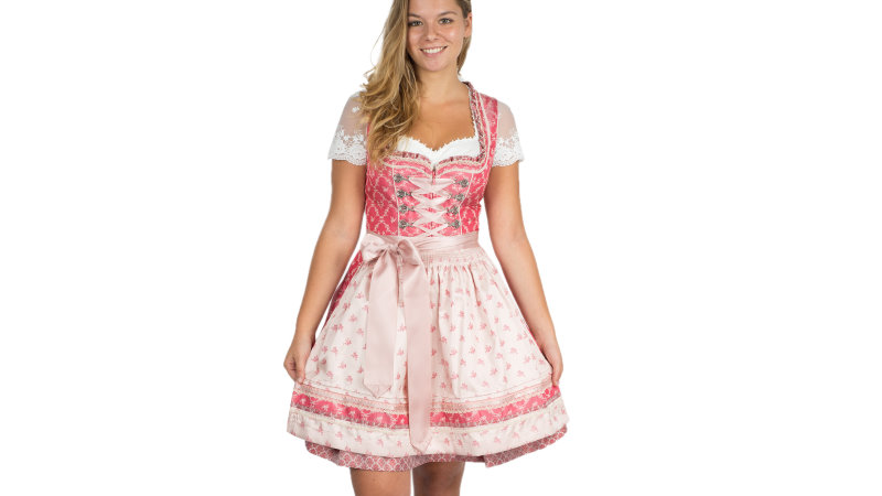 Krüger Dirndl Kalea 46435 50er Länge rot pink creme kurz Madl Tracht hochwertig